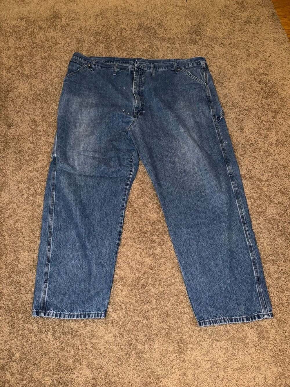 Wrangler Carpenter Denim Jeans Size 46x30 Blue Relaxed Fit Workwear